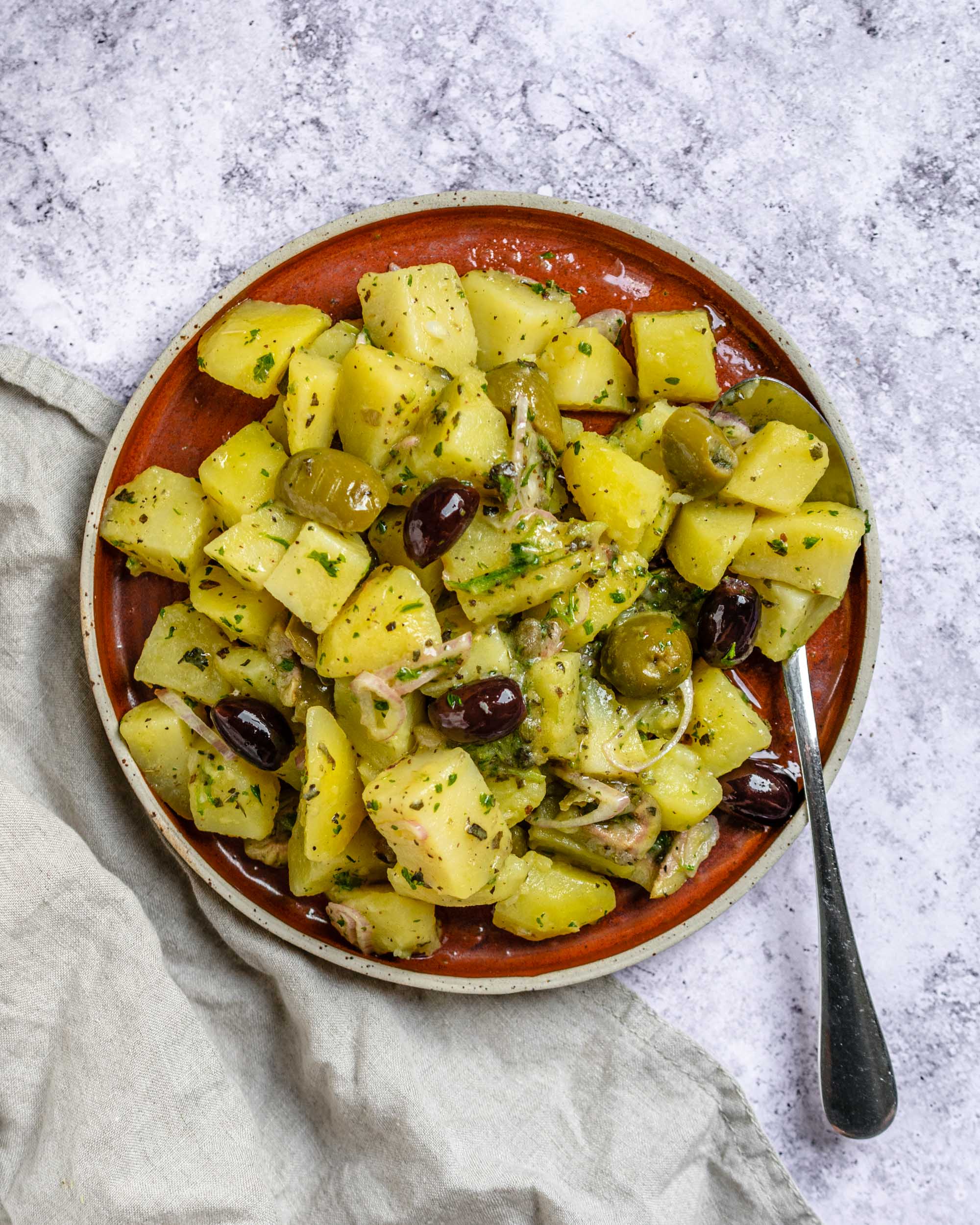 Roasted Olives and Capers Potato Salad Apron & Whisk
