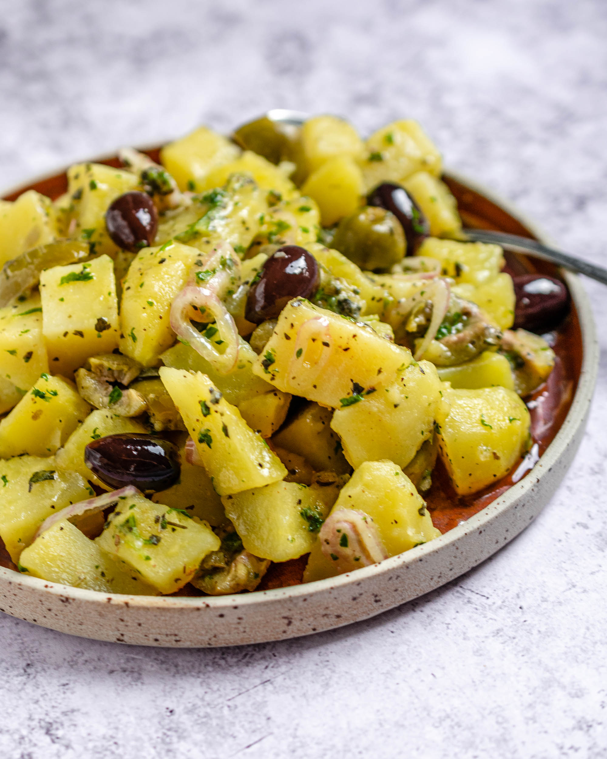 Roasted Olives and Capers Potato Salad Apron & Whisk