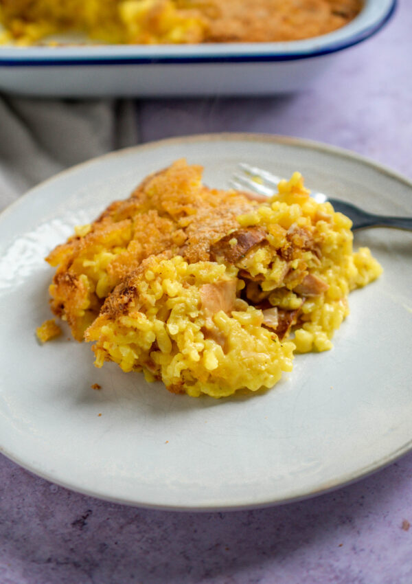 Creamy Baked Rice with Prosciutto and Cheese