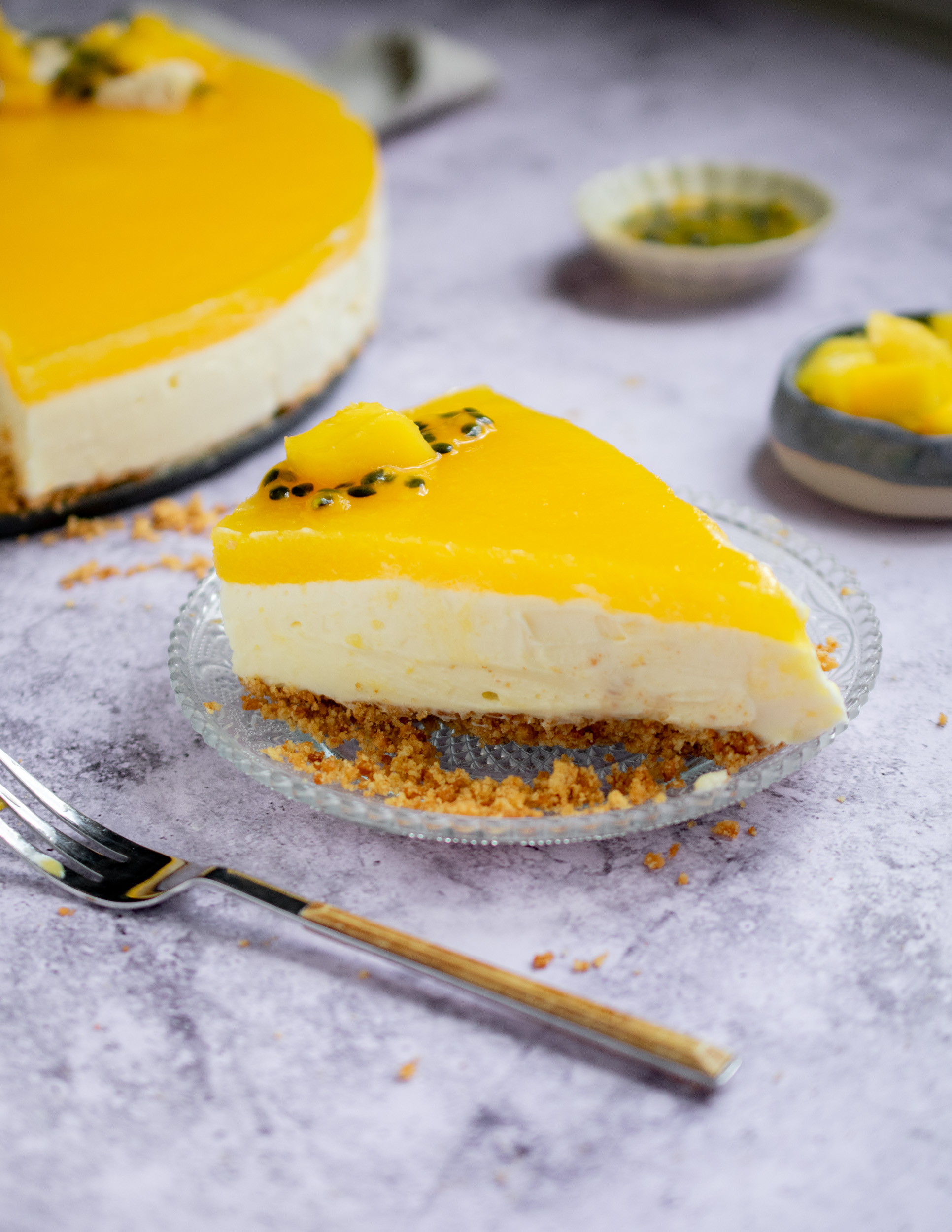 White Chocolate, Mango and Passion Fruit Cheesecake - Apron