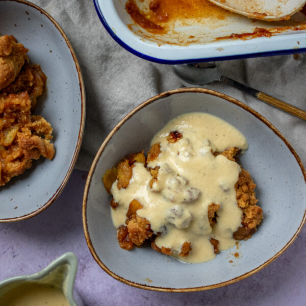 Apple Crumble with Warm Custard