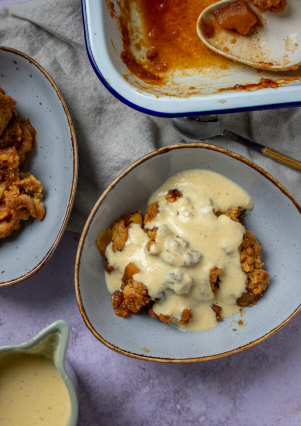 Apple Crumble with Warm Custard